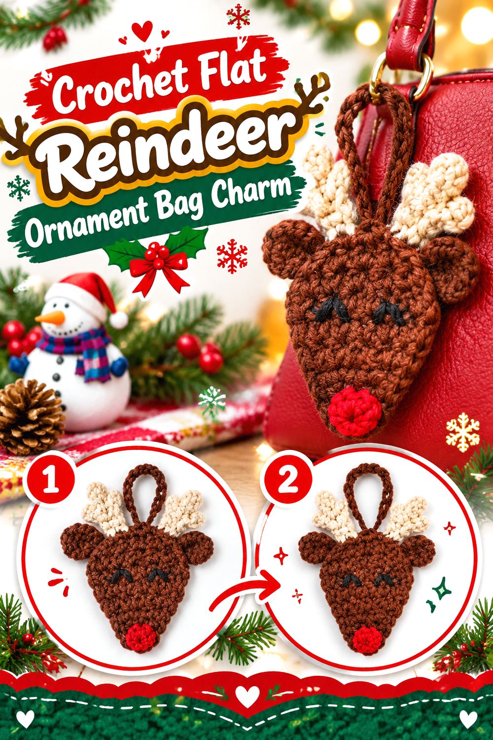 Crochet Rudolph Ornament Bag Charm