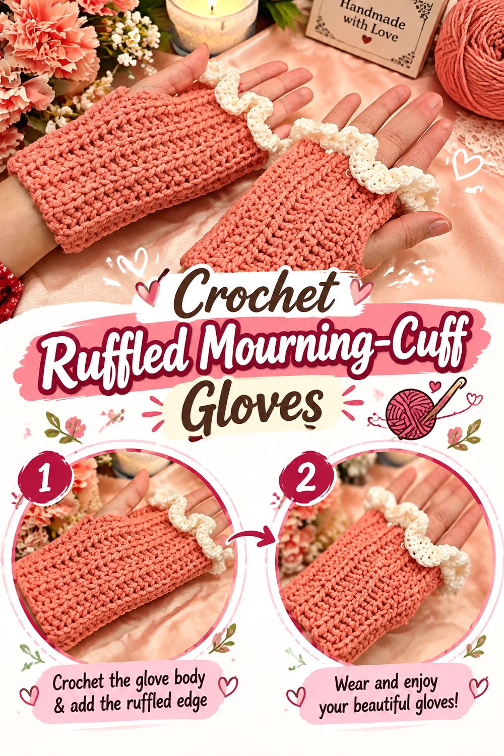 Crochet Ruffled Mourning Cuff Gloves