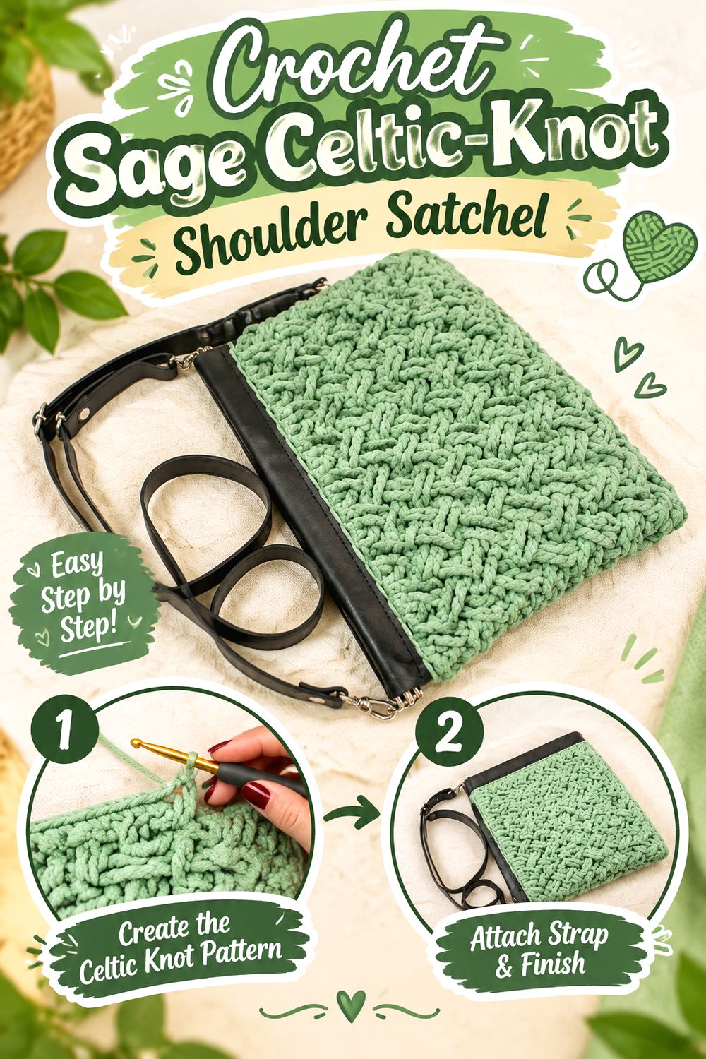Crochet Sage Celtic Knot Shoulder Satchel