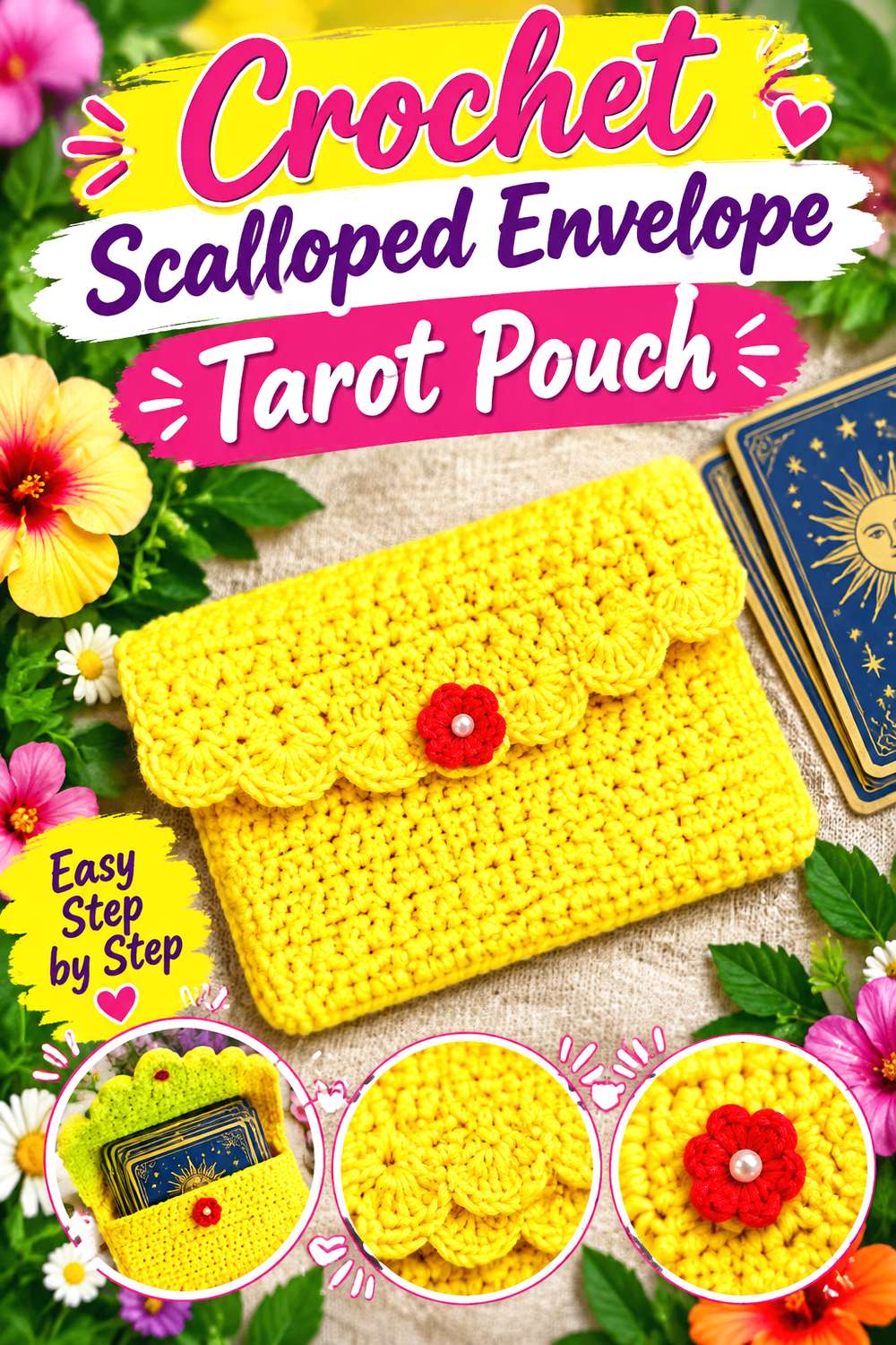 Crochet Scalloped Envelope Tarot Pouch