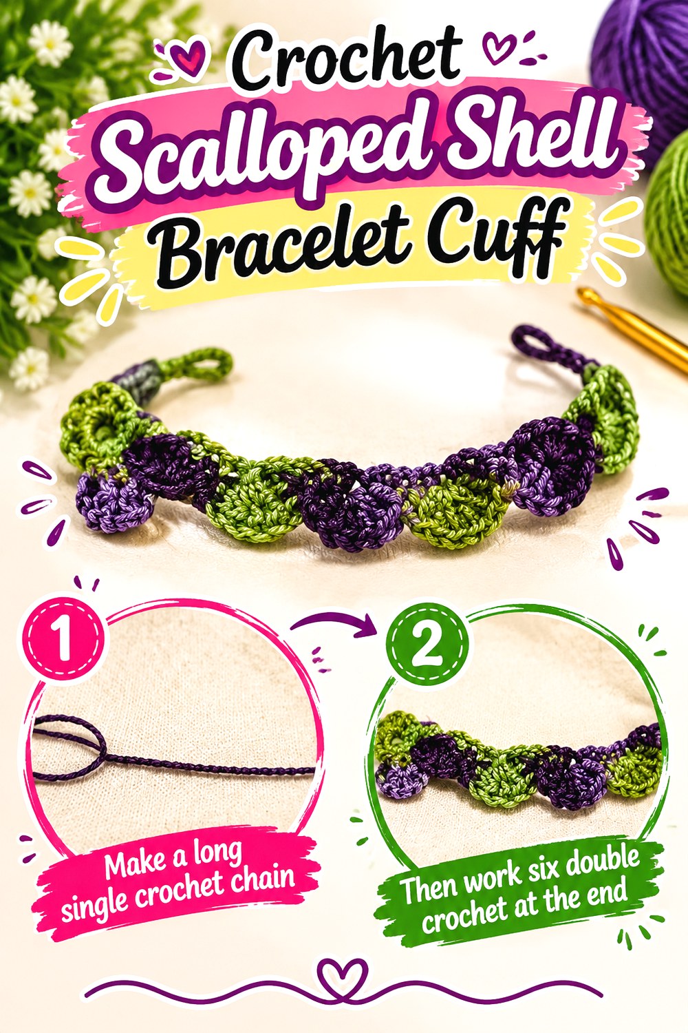 Crochet Scalloped Shell Bracelet Cuff