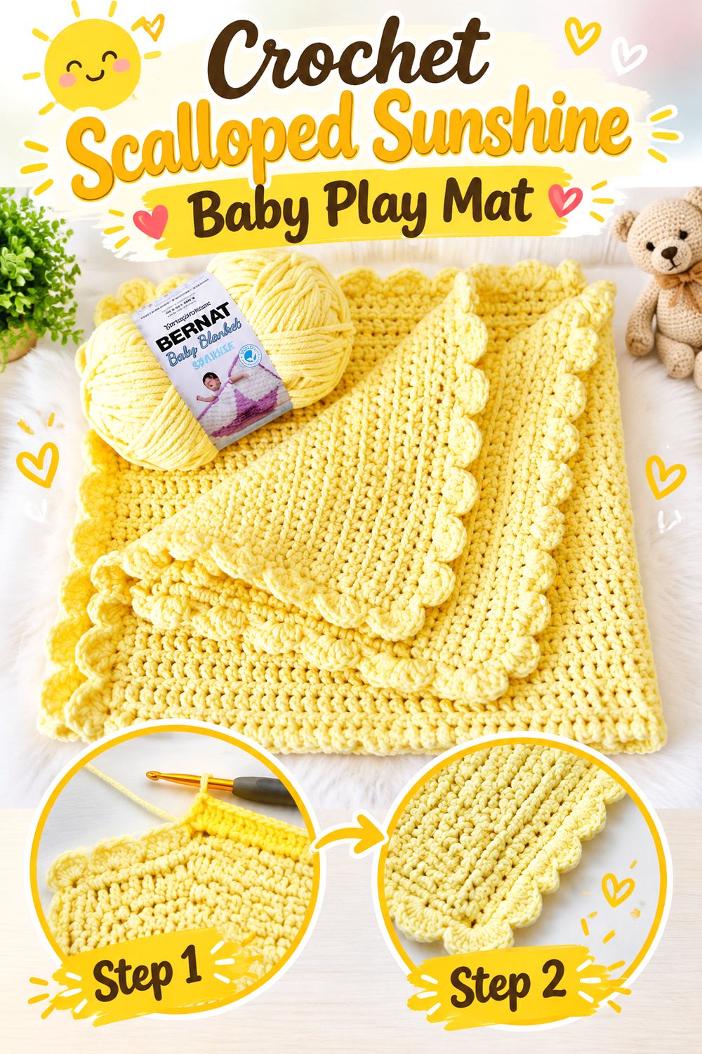 Crochet Scalloped Sunshine Baby Play Mat