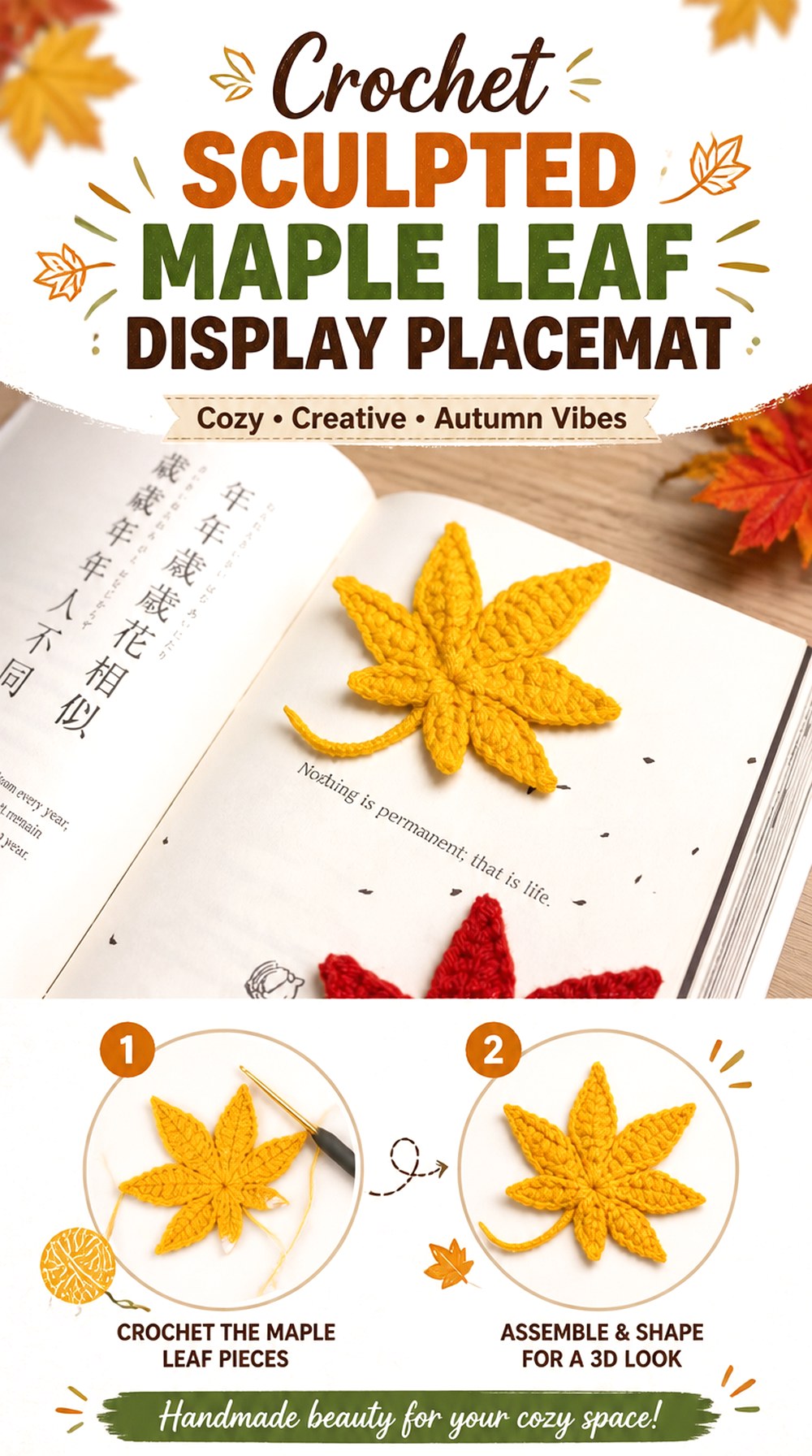 Crochet Sculpted Maple Leaf Display Placemat