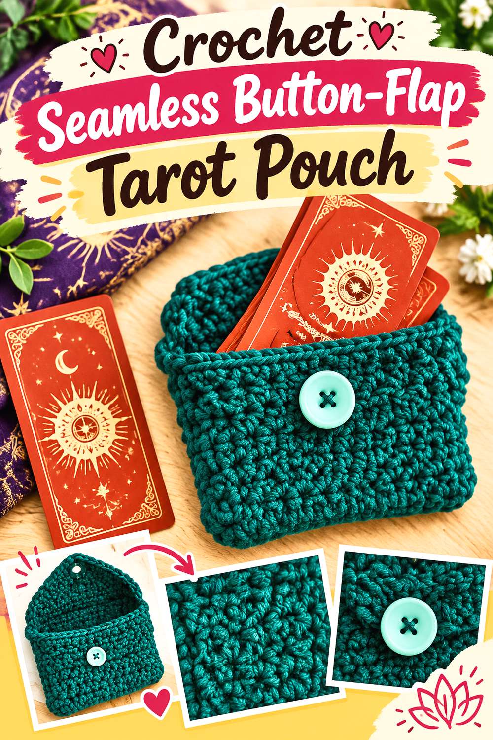 Crochet Seamless Button Flap Tarot Pouch