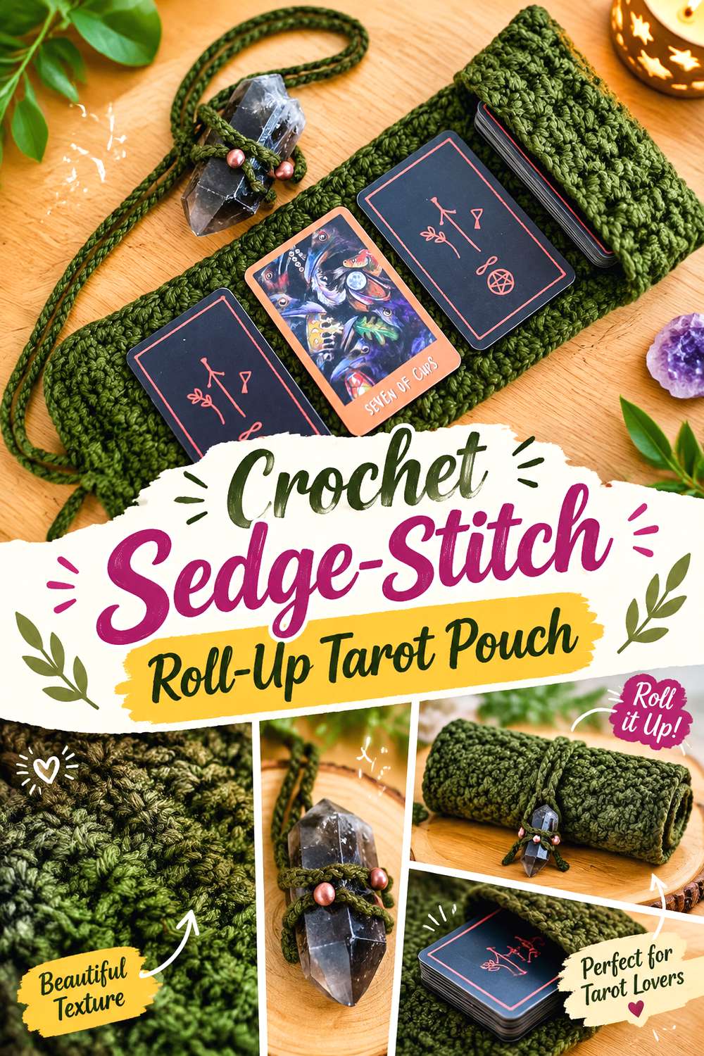Crochet Sedge Stitch Roll Up Tarot Pouch