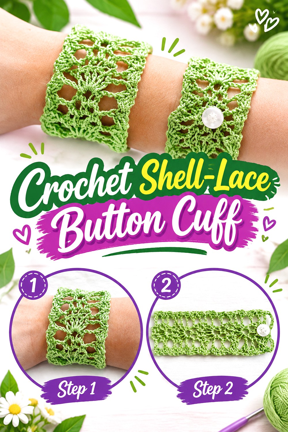 Crochet Shell Lace Button Cuff