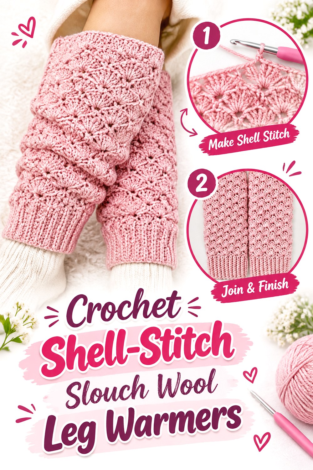 Crochet Shell Stitch Slouch Wool Leg Warmers