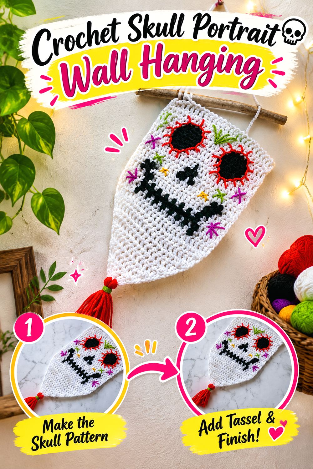 Crochet Skull Portrait Wall Hanging