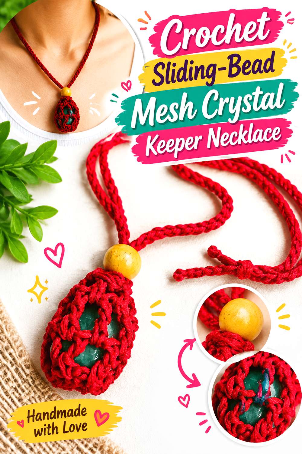 Crochet Sliding Bead Mesh Crystal Keeper Necklace