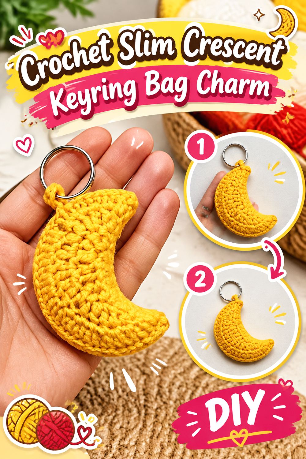 Crochet Slim Crescent Keyring Bag Charm