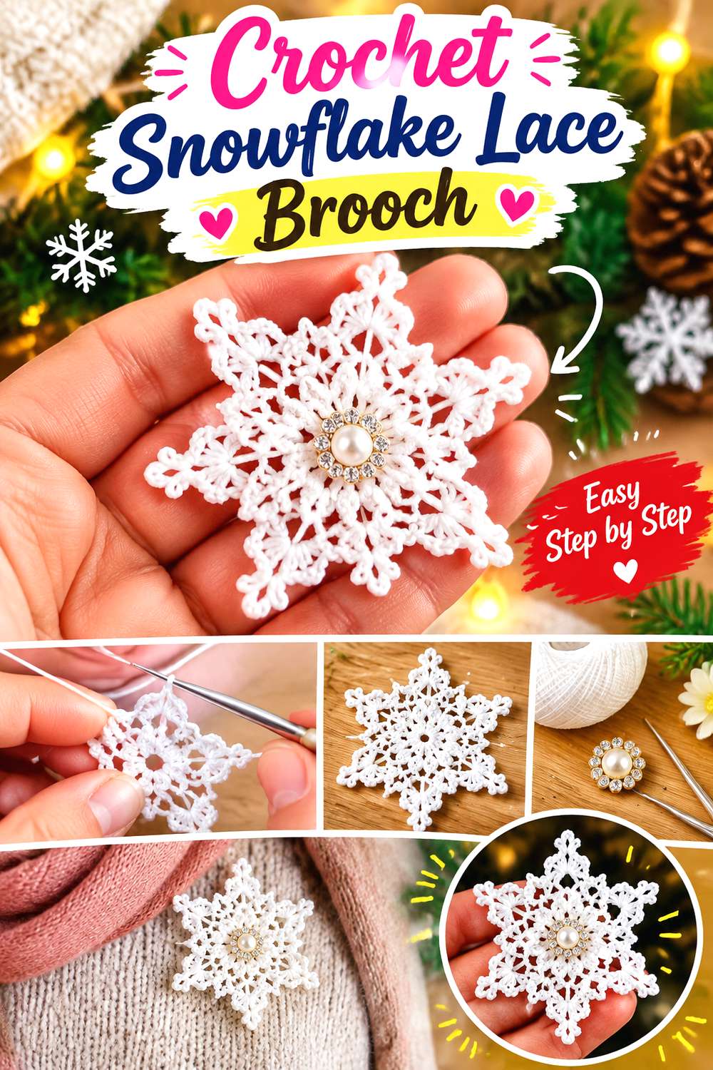 Crochet Snowflake Lace Brooch