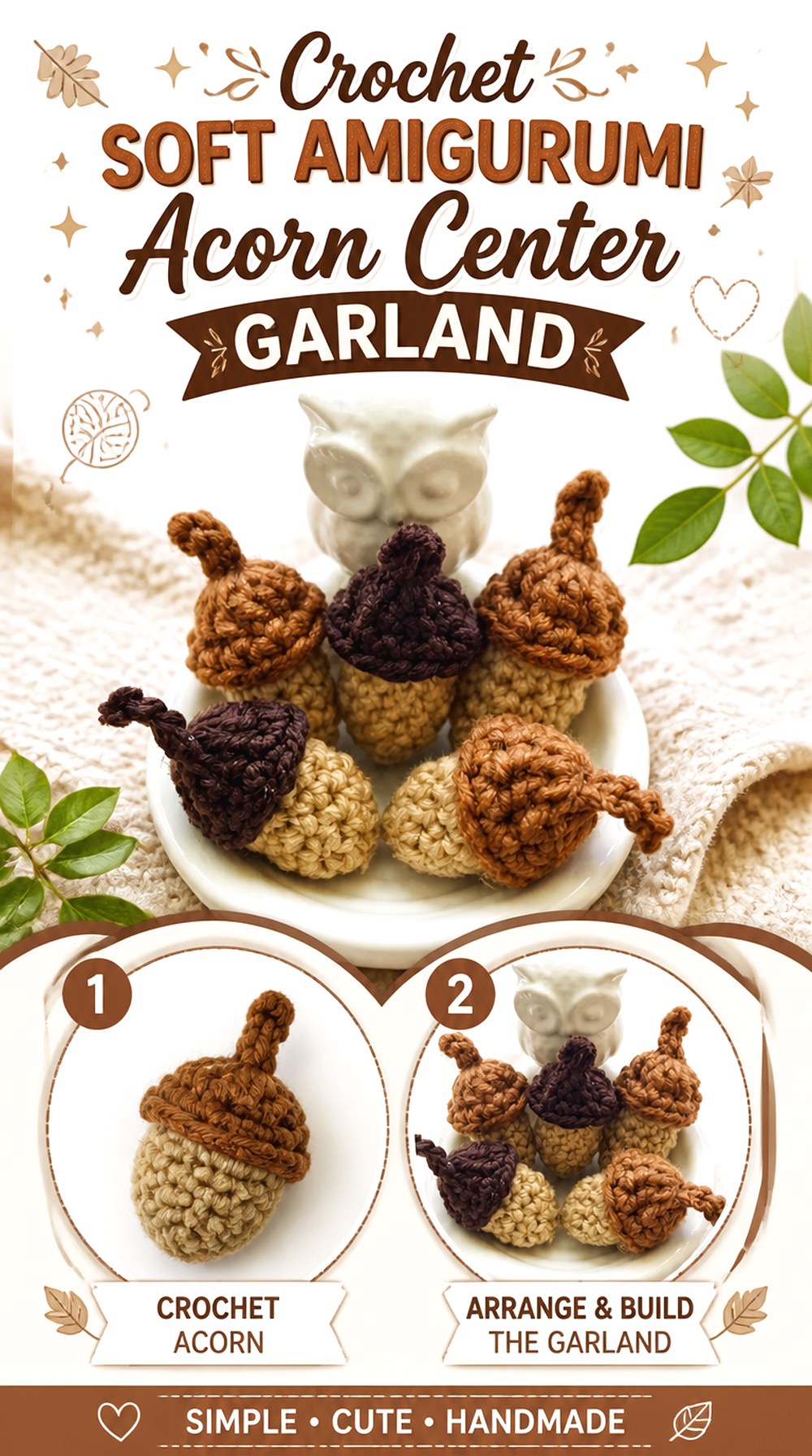 Crochet Soft Amigurumi Acorn Center Garland