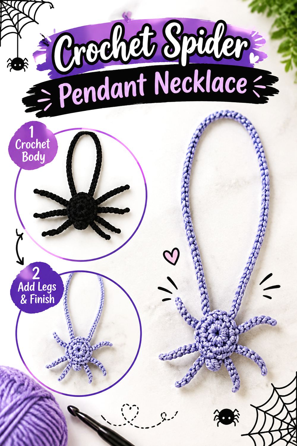 Crochet Spider Pendant Necklace