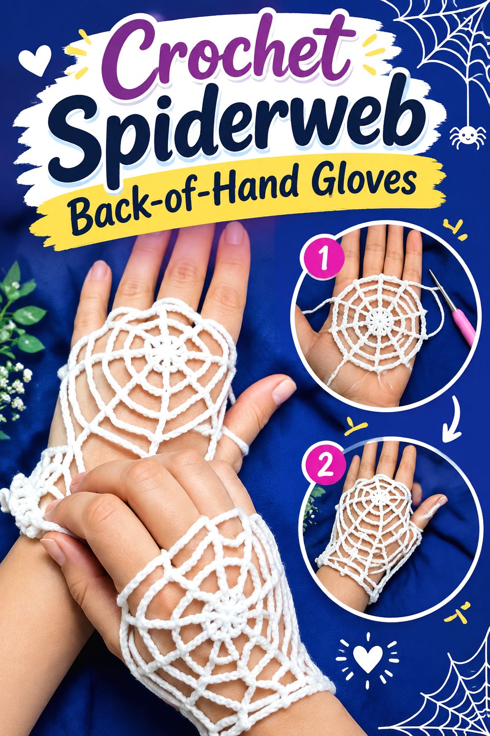 Crochet Spiderweb Back of Hand Gloves