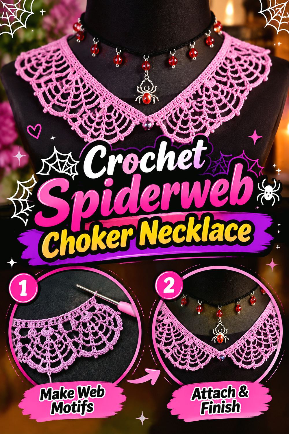 Crochet Spiderweb Choker Necklace