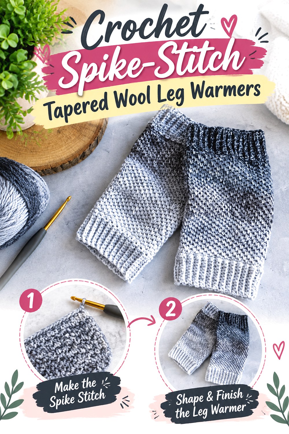Crochet Spike Stitch Tapered Wool Leg Warmers