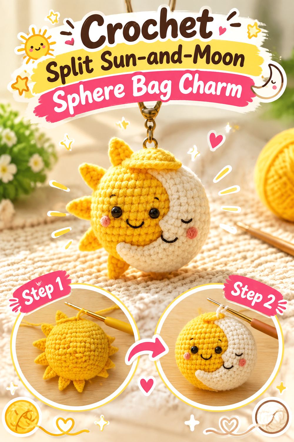 Crochet Split Sun and Moon Sphere Bag Charm