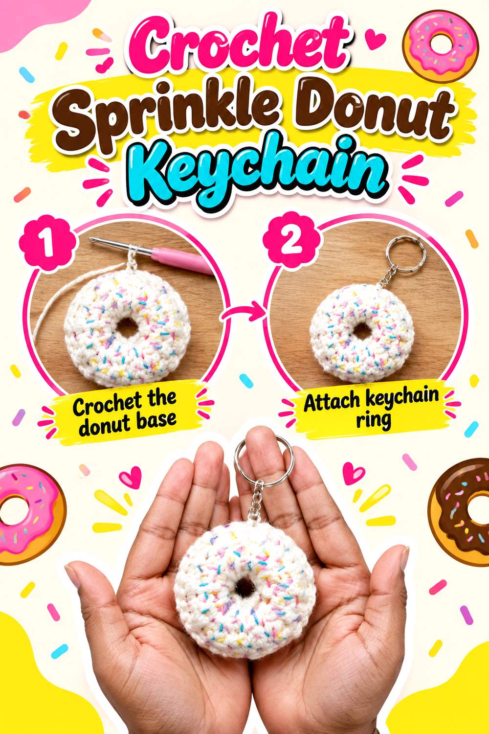 Crochet Sprinkle Donut Keychain