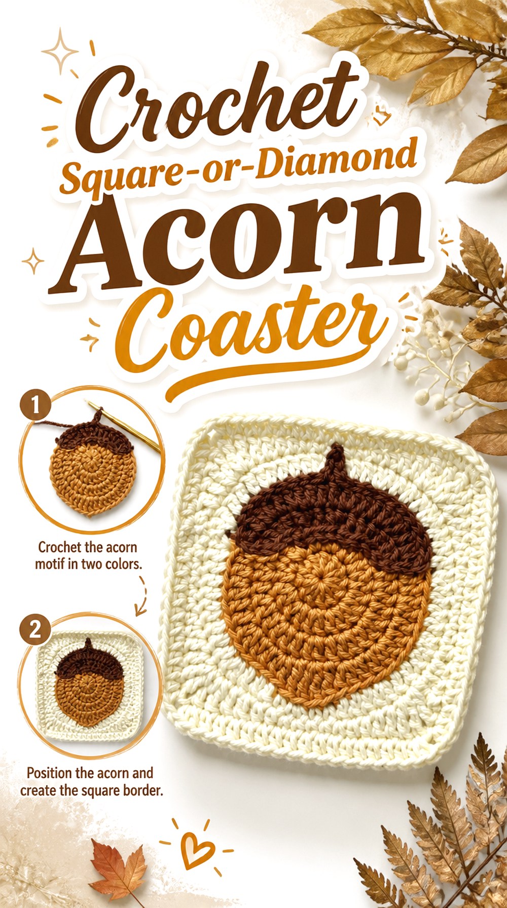 Crochet Square or Diamond Acorn Coaster