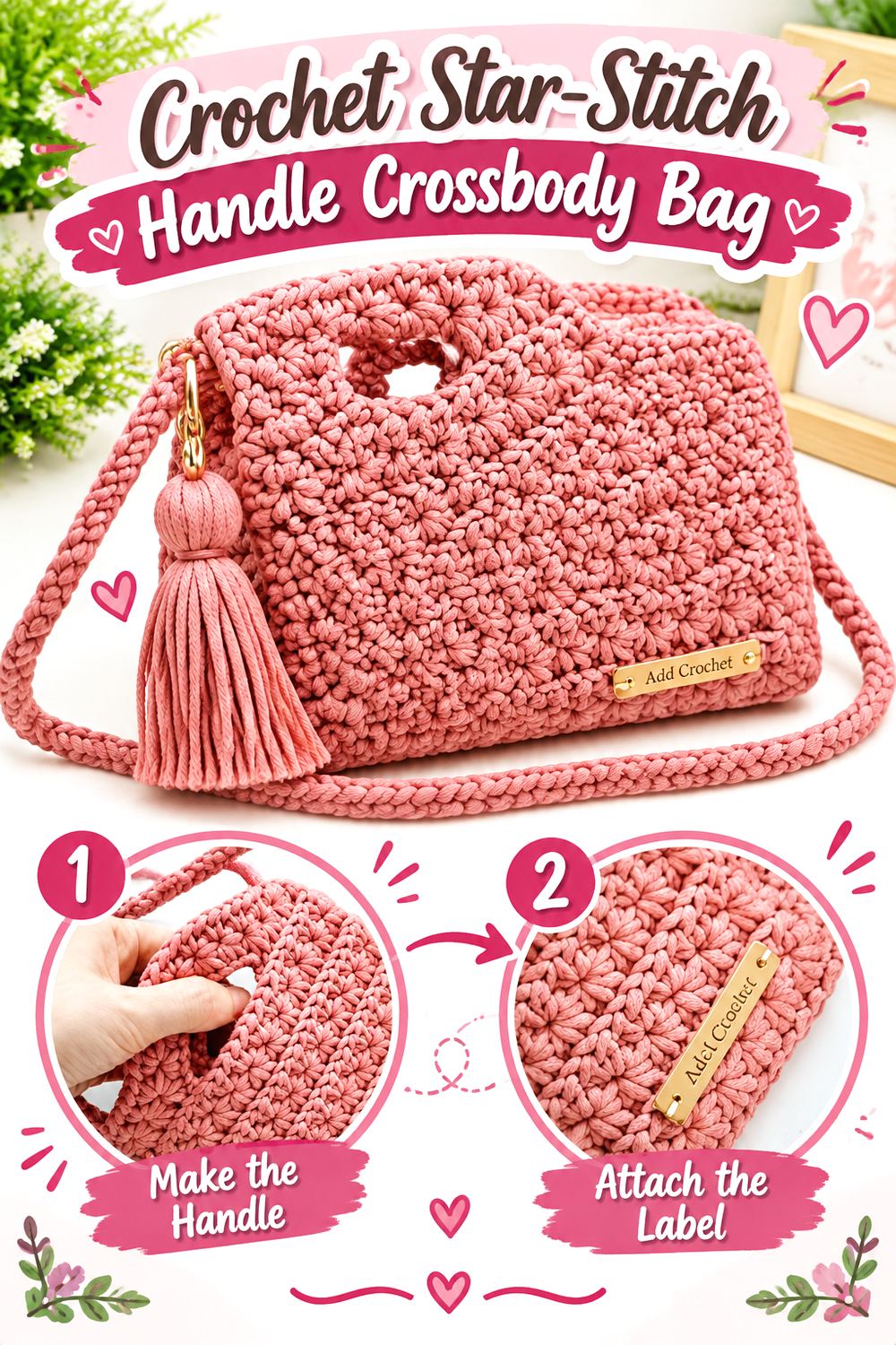 Crochet Star Stitch Handle Crossbody Bag