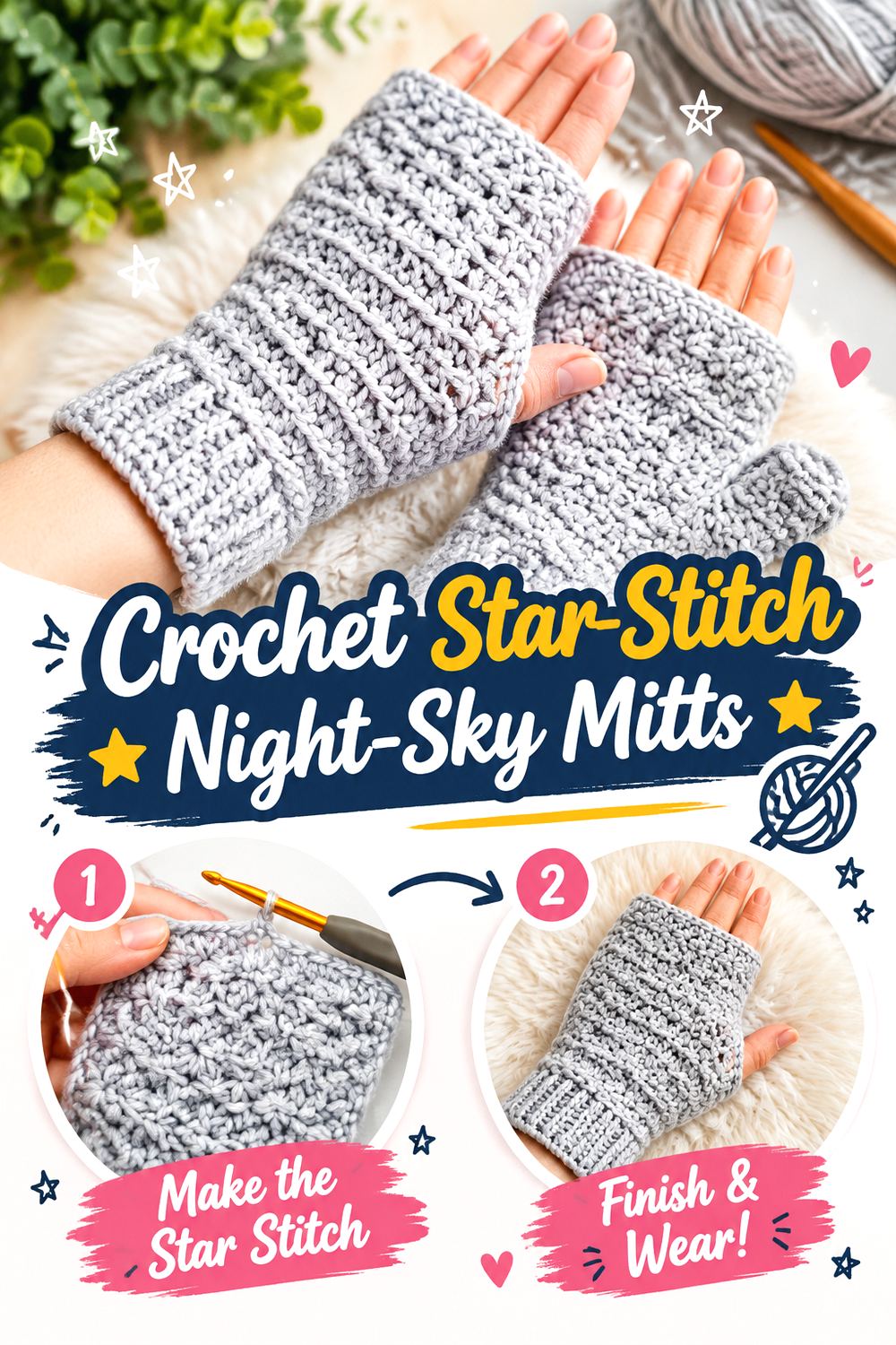 Crochet Star Stitch Night Sky Mitts