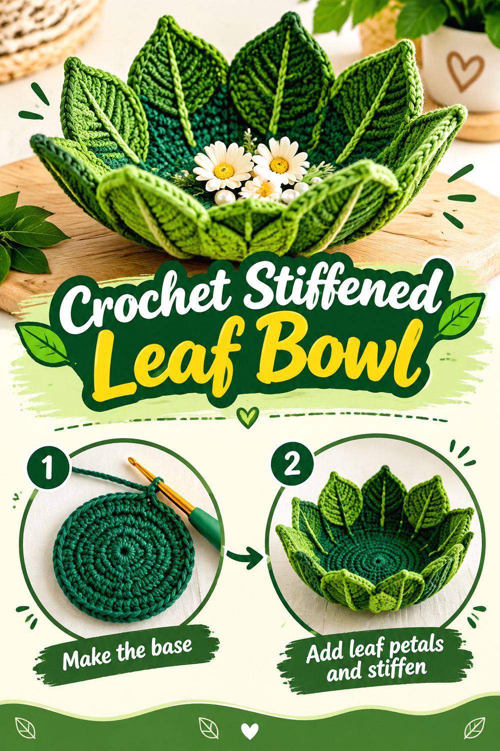 Crochet Stiffened Leaf Bowl