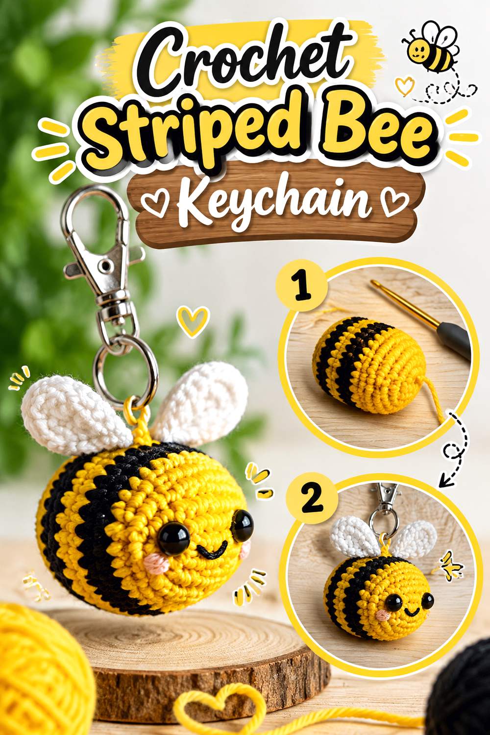 Crochet Striped Bee Keychain