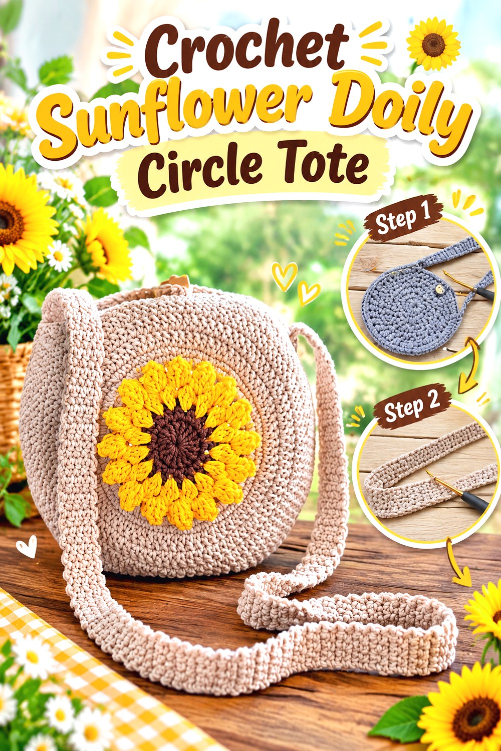 Crochet Sunflower Doily Circle Tote