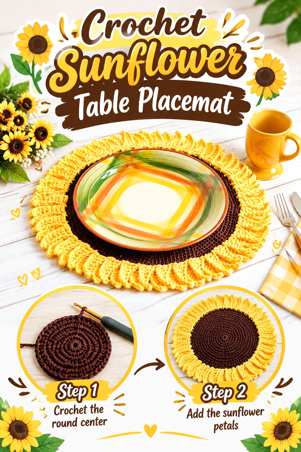 Crochet Sunflower Table Placemat