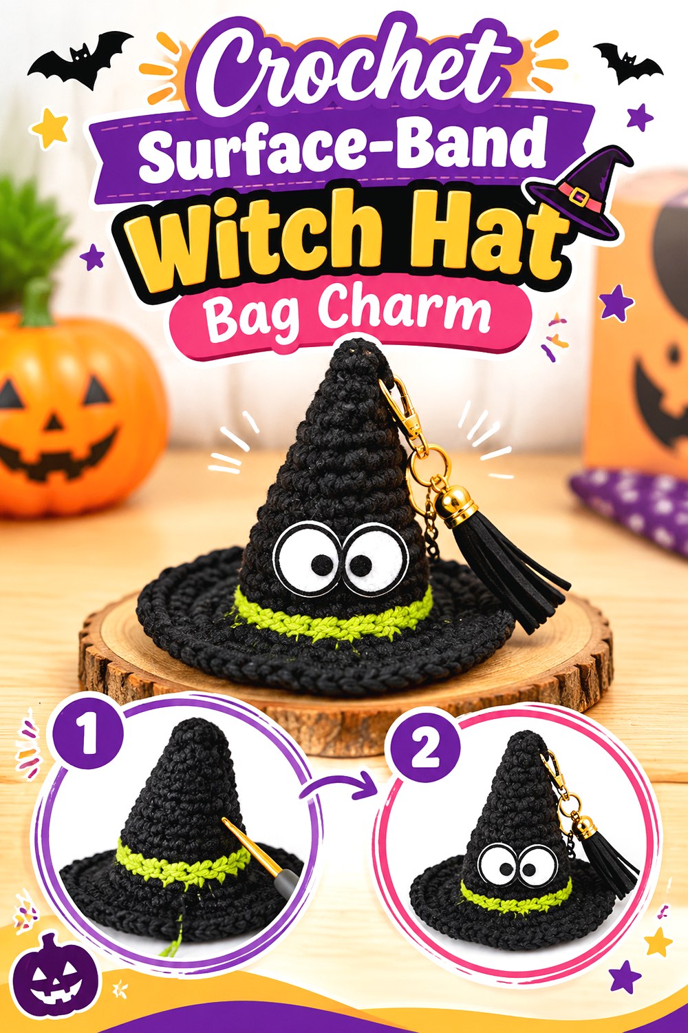Crochet Surface Band Witch Hat Bag Charm