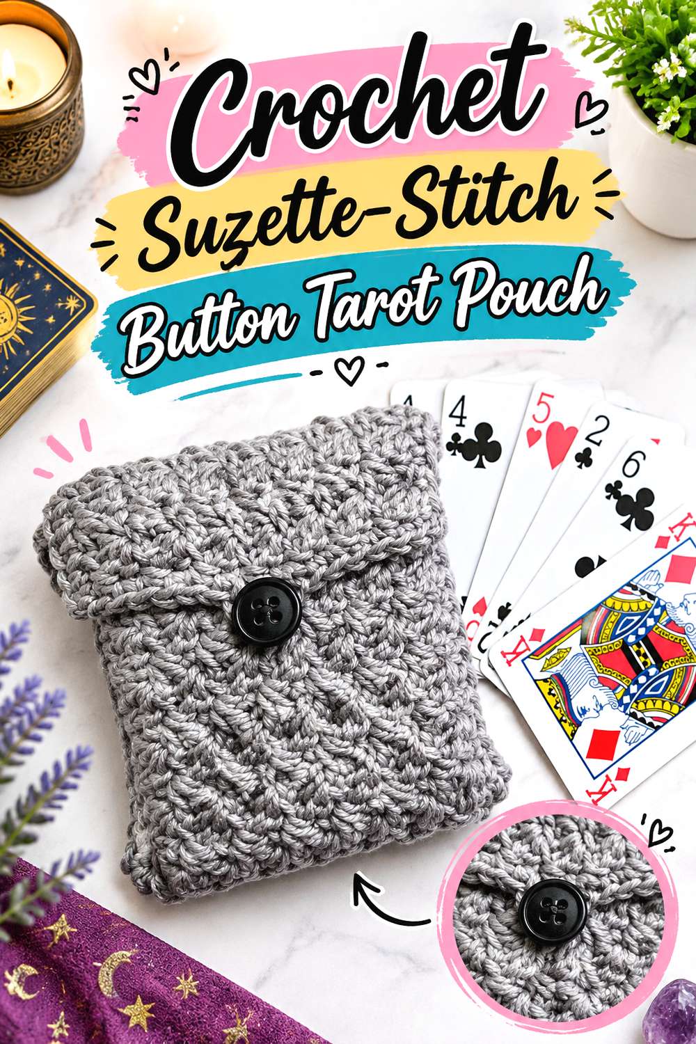 Crochet Suzette Stitch Button Tarot Pouch