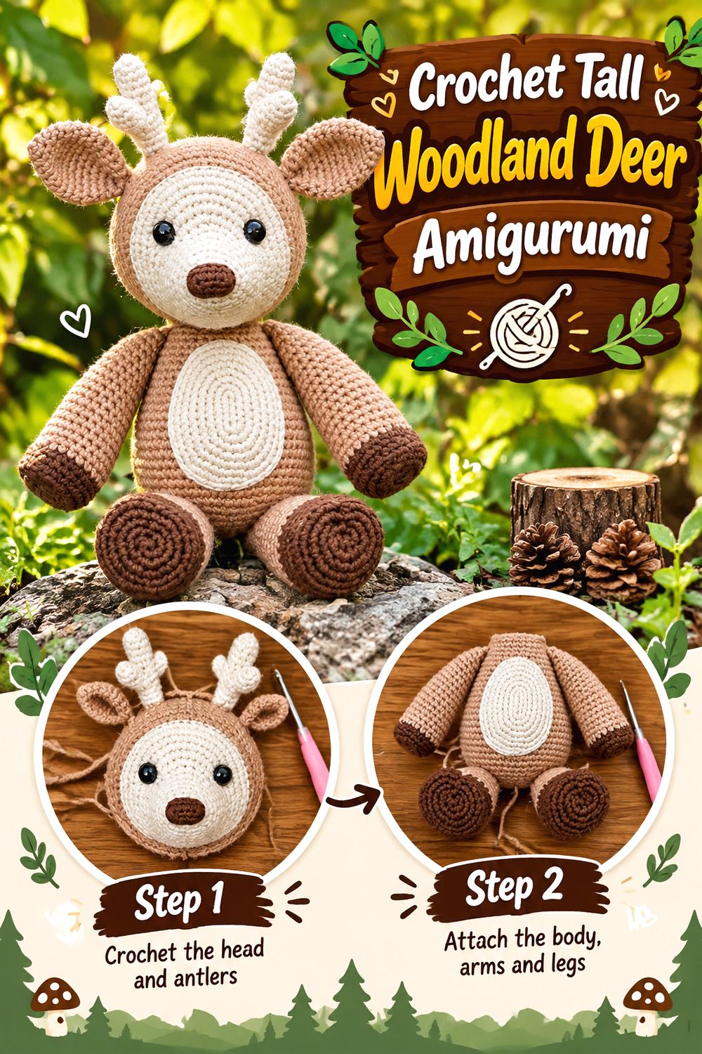Crochet Tall Woodland Deer Amigurumi
