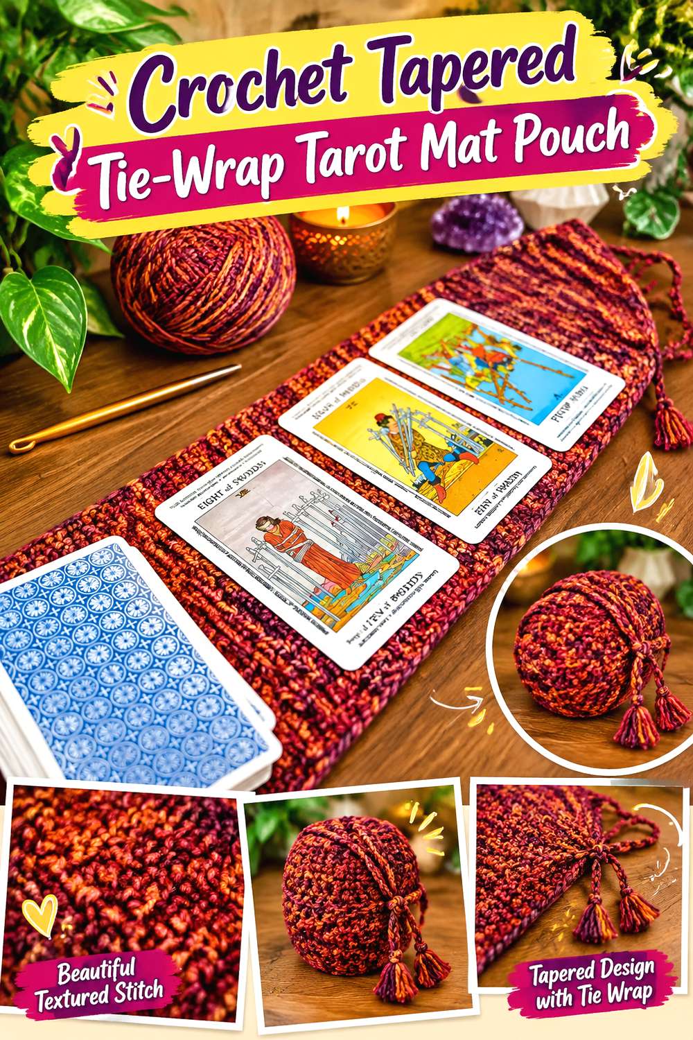 Crochet Tapered Tie Wrap Tarot Mat Pouch
