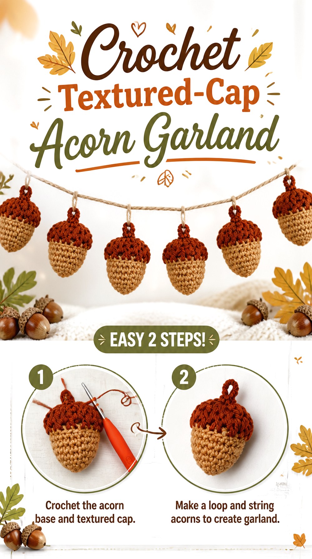 Crochet Textured Cap Acorn Garland