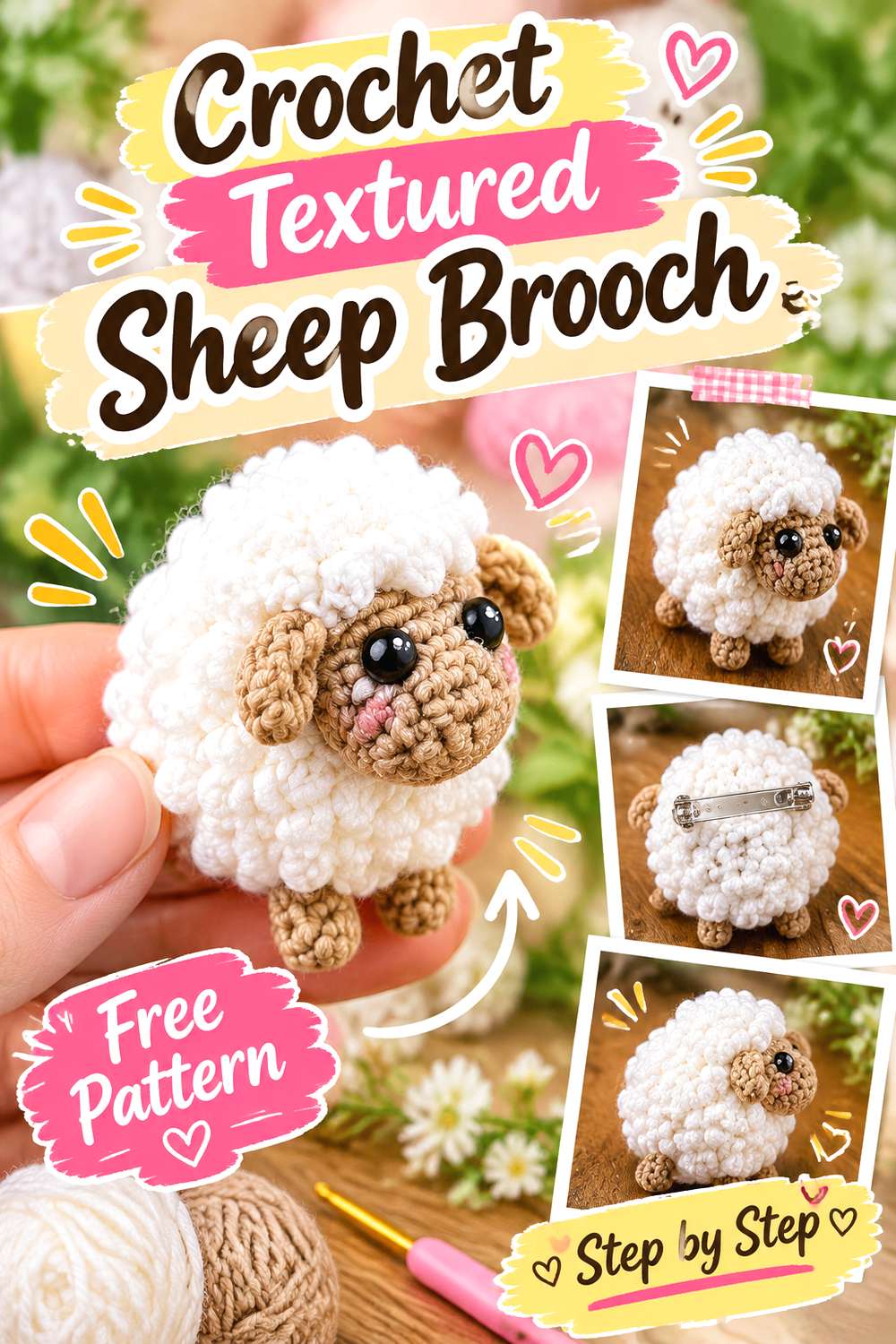 Crochet Textured Sheep Brooch