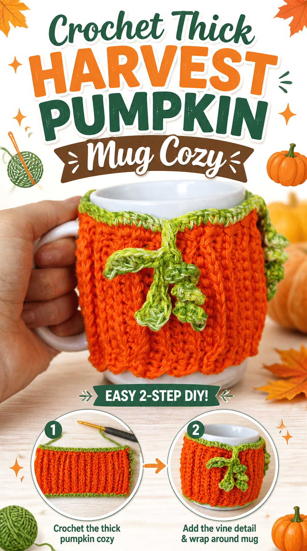 Crochet Thick Harvest Pumpkin Mug Cozy