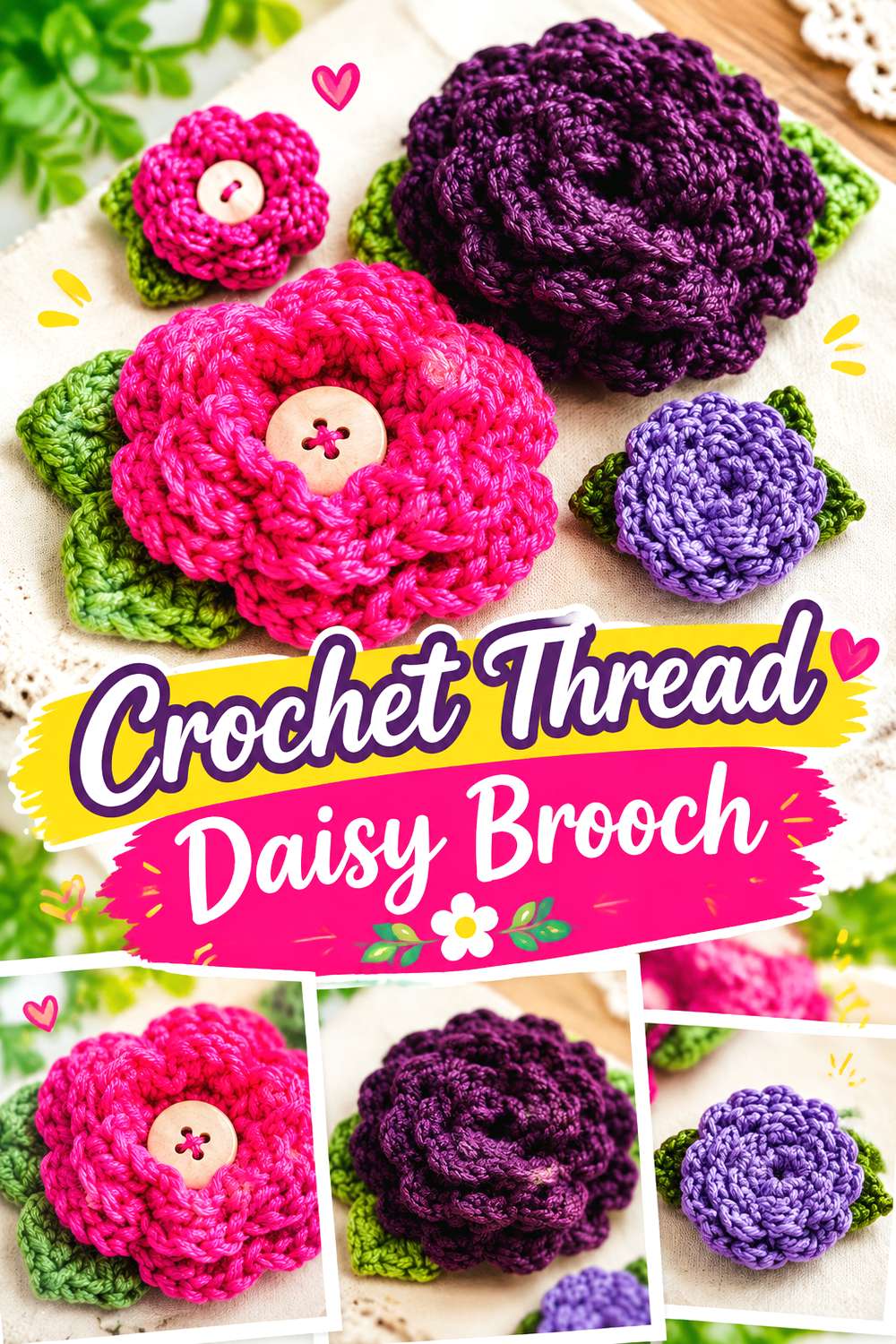 Crochet Thread Daisy Brooch