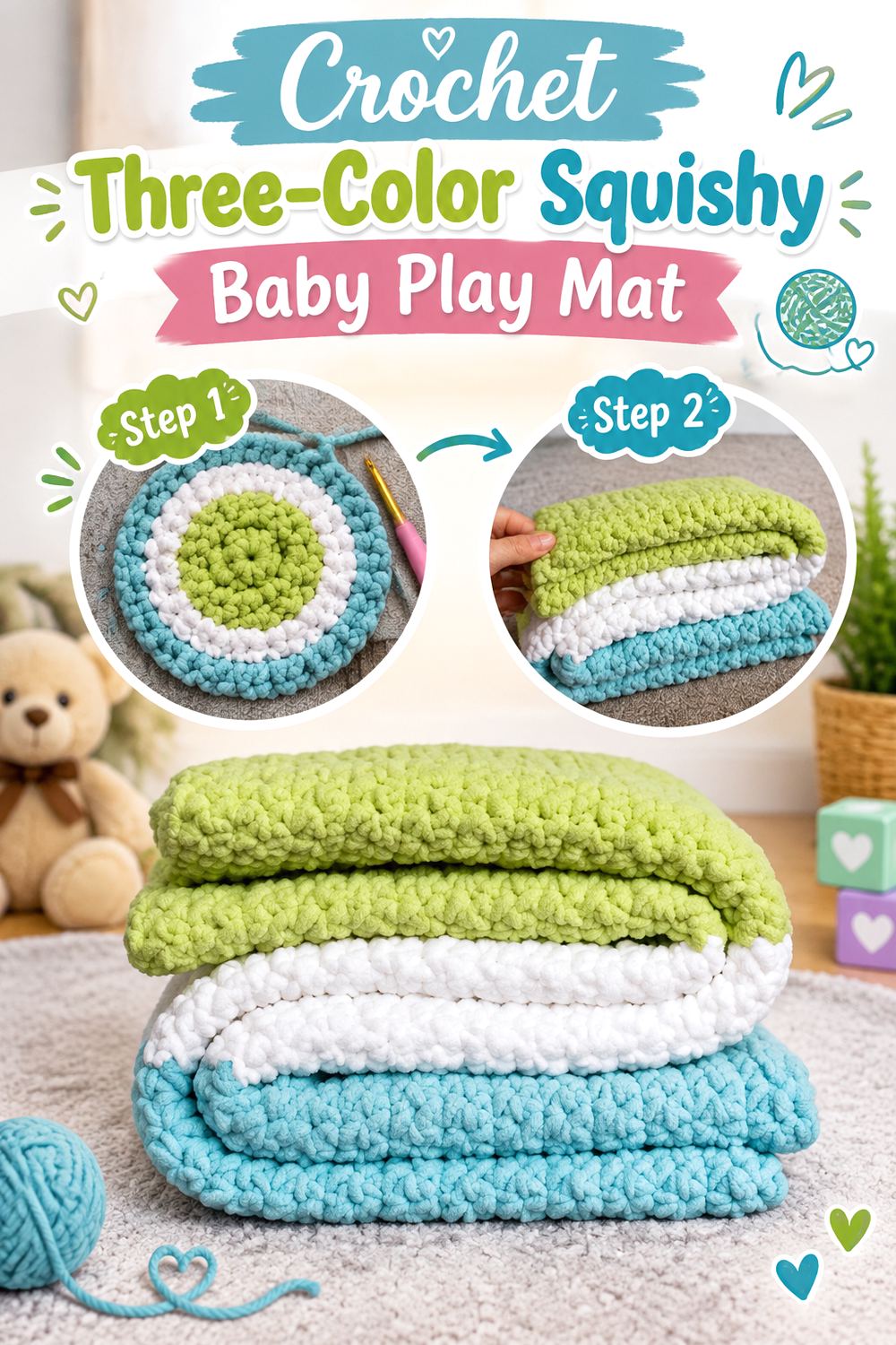 Crochet Three Color Squishy Baby Play Mat