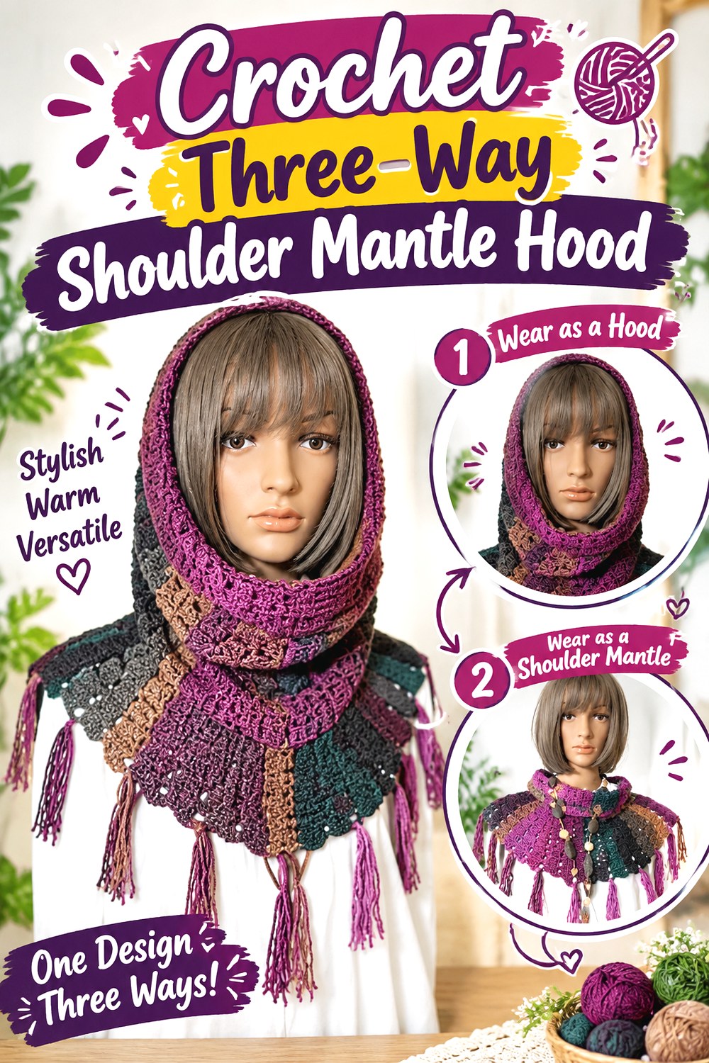 Crochet Three Way Shoulder Mantle Hood