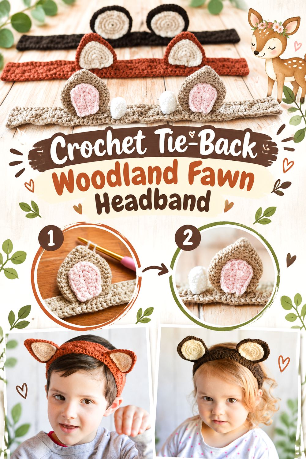 Crochet Tie Back Woodland Fawn Headband