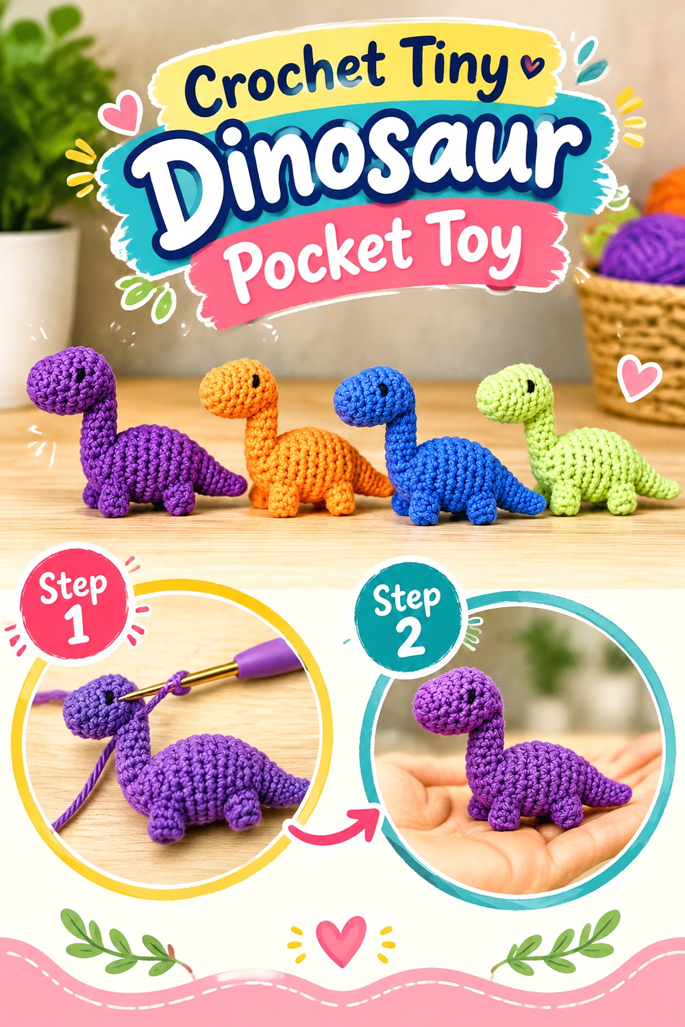 Crochet Tiny Dinosaur Pocket Toy