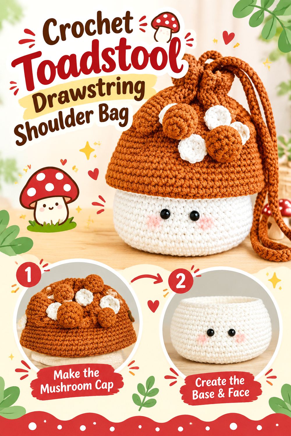 Crochet Toadstool Drawstring Shoulder Bag