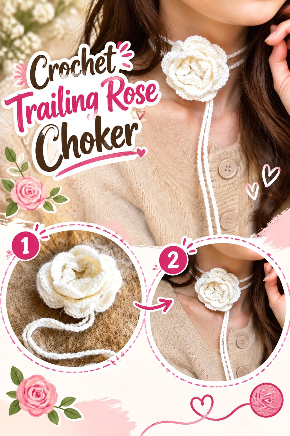 Crochet Trailing Rose Choker