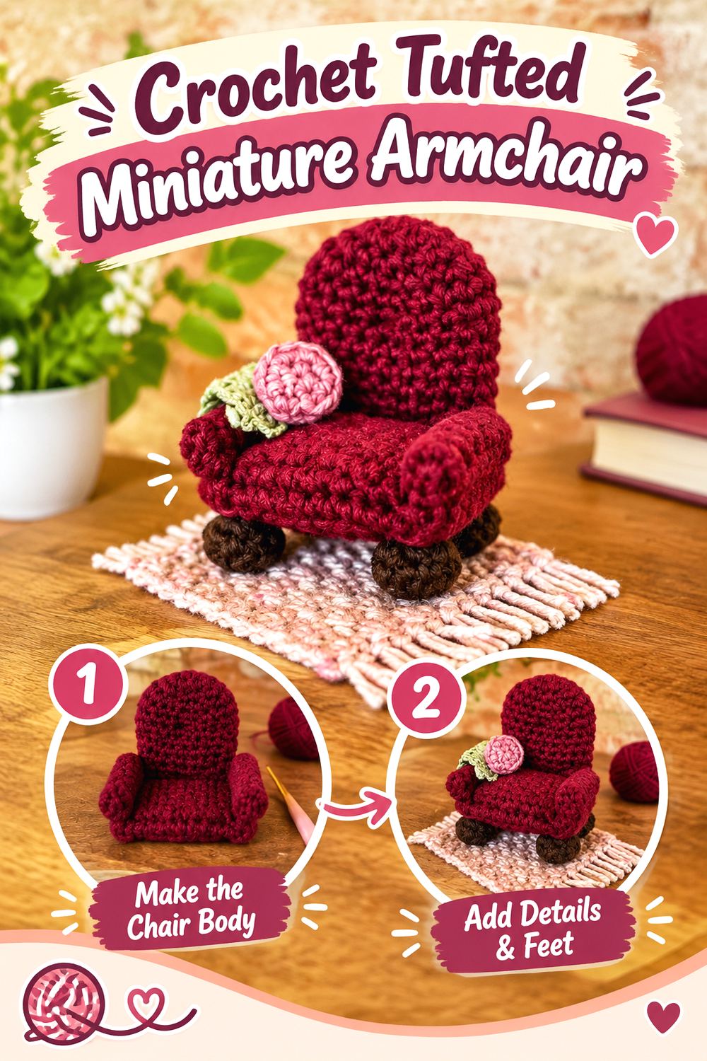 Crochet Tufted Miniature Armchair