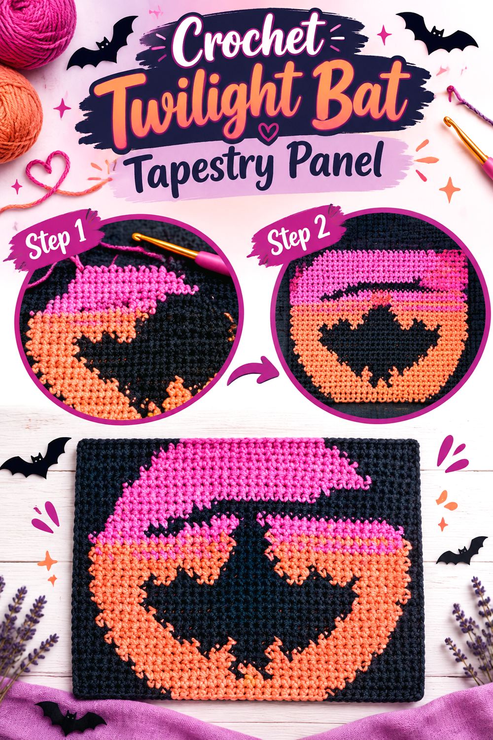 Crochet Twilight Bat Tapestry Panel