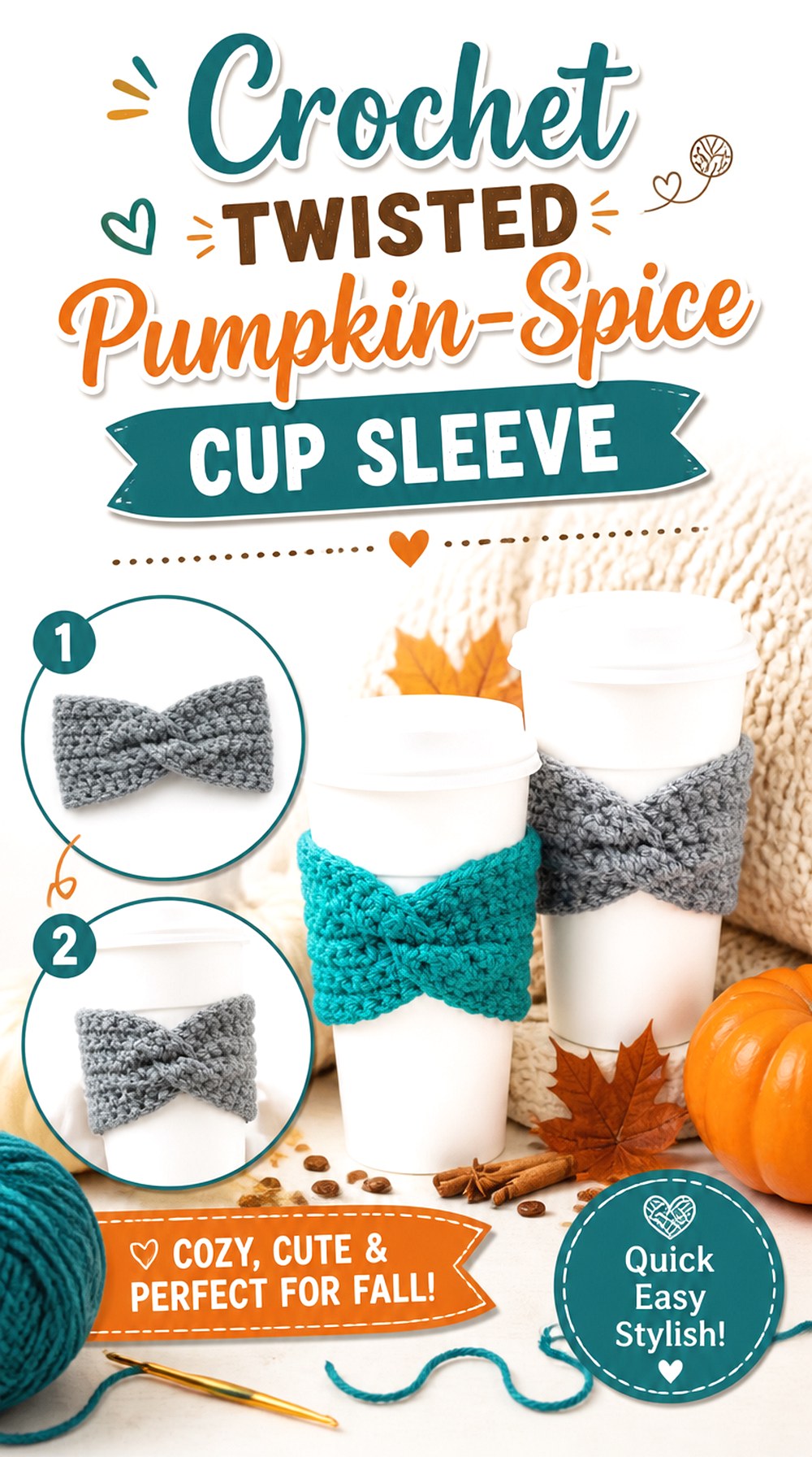 Crochet Twisted Pumpkin Spice Cup Sleeve
