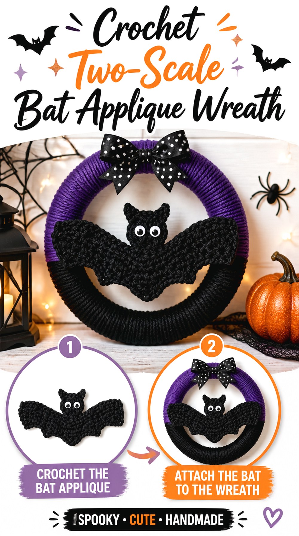 Crochet Two Scale Bat Applique Wreath