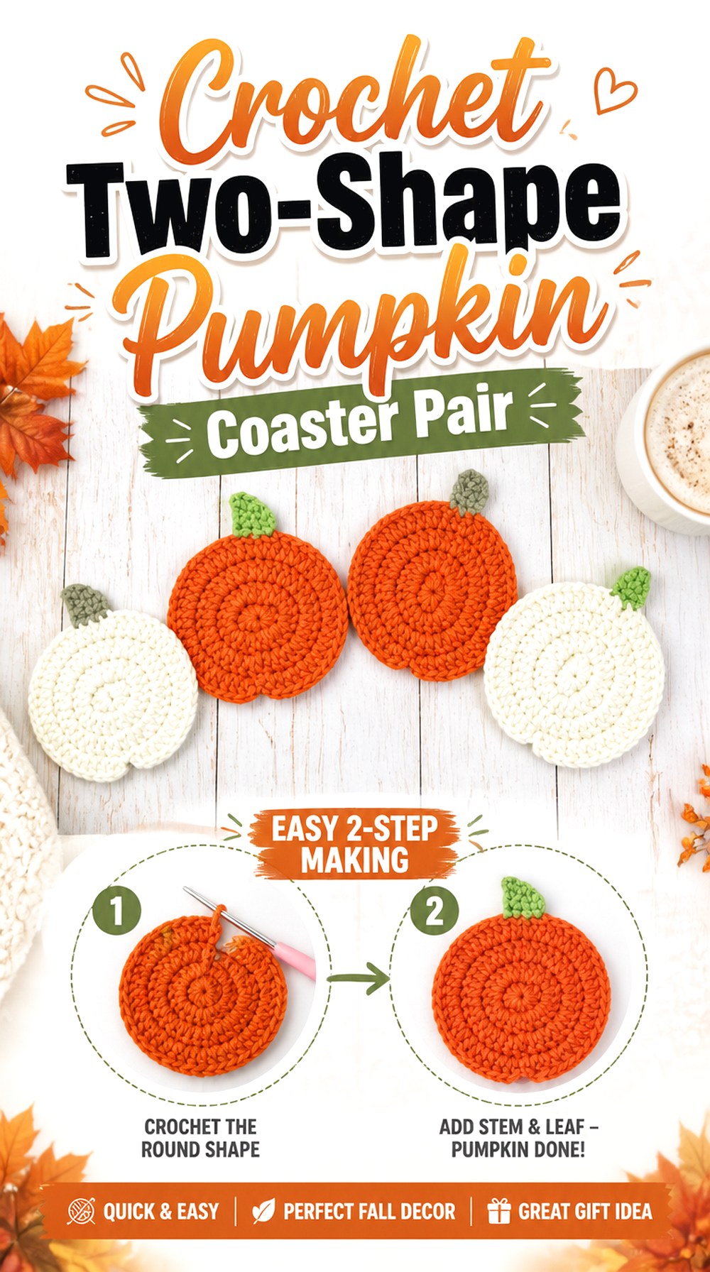 Crochet Two Shape Pumpkin Coaster Pair