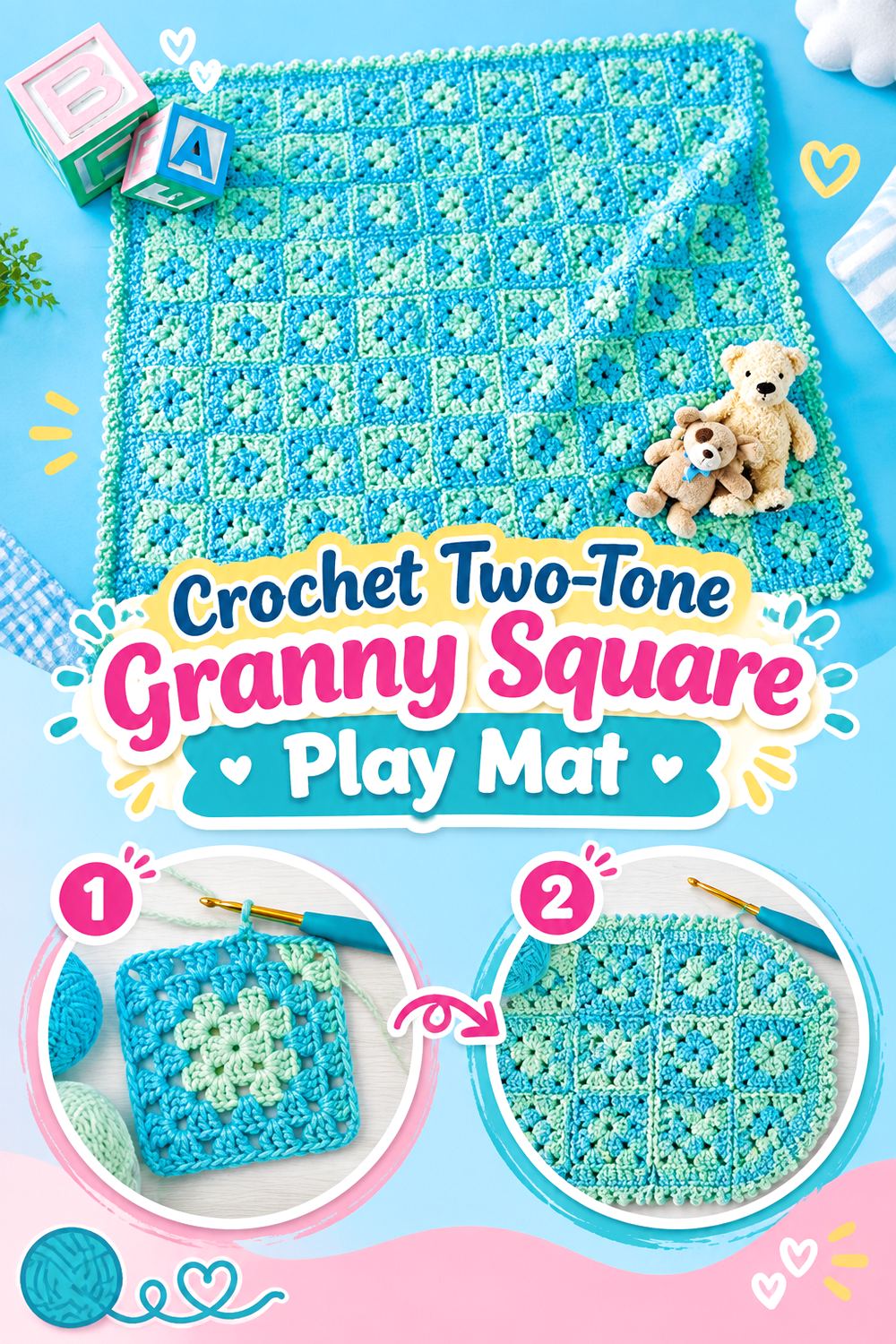 Crochet Two Tone Granny Square Play Mat