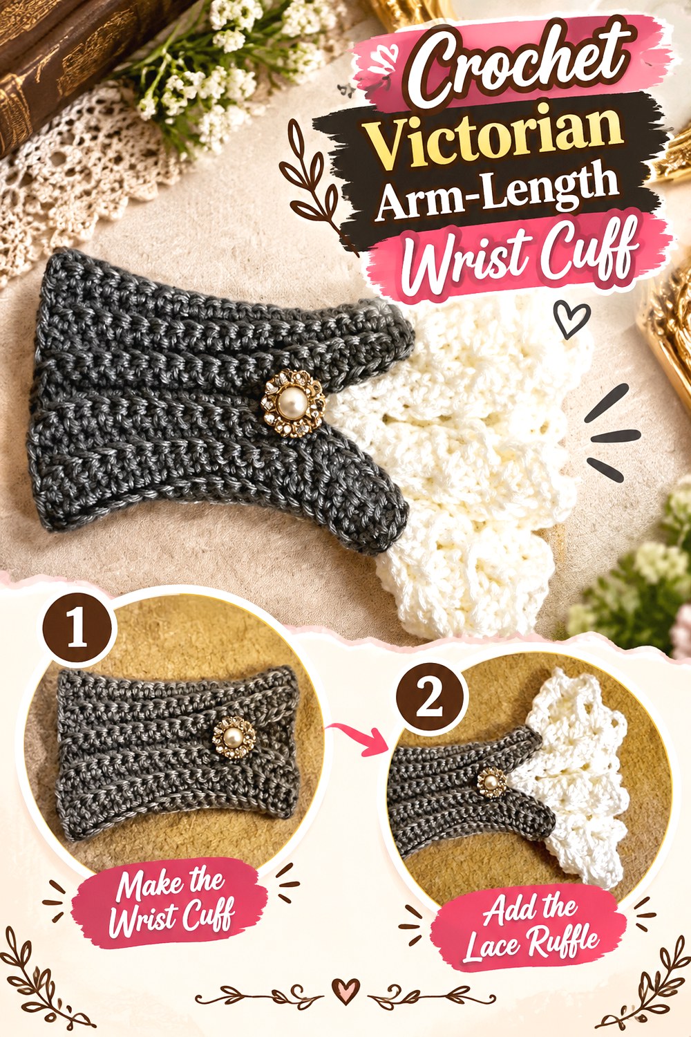 Crochet Victorian Arm Length Wrist Cuff